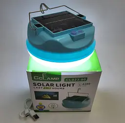 Акумуляторна кемпінгова LED лампа світильник із сонячною панеллю та гачком 3 режими до 7 годин світіння ліхтар CCLamp CL023-80 Solar Light - мініатюра 2