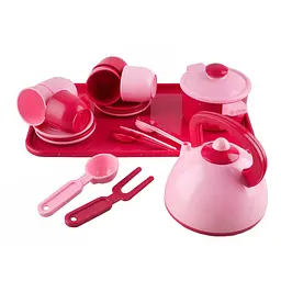 Ігровий набір посуду Юніка 70309 (Pink) з чайником, каструлею та тацею