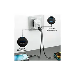 Зарядний пристрій Promate powerport-45 2xUSB-C PD + USB-A QC 45W White (powerport-45.white) - мініатюра 4