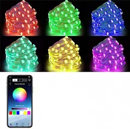 Світлодіодна стрічка RGB Led гірлянда Bluetooth керування з телефону на мідному дроті Крапля роси UKC 10 метрів - мініатюра 6