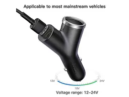 Автомобільний зарядний пристрій BASEUS Y type dual USB+cigarette lighter extended car charger 3.1 A Black (CCALL-YX01) - мініатюра 4