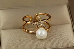 Кільце Xuping Jewelry зірка з перлиною р 16 розсувне золотисте - мініатюра 2