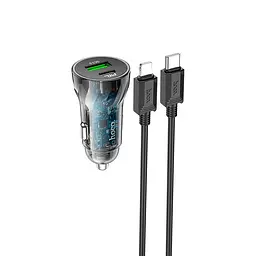 Адаптер автомобільний HOCO Type-C to Lightning CableTransparent Discovery Edition dual port Z47A - мініатюра 2