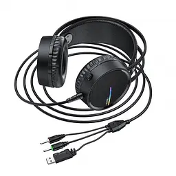 Дротові навушники Hoco W100 Touring з мікрофоном і LED підсвічуванням (Чорний) - мініатюра 3
