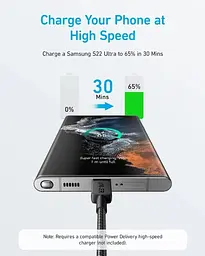 Кабель Anker 322 USB-C to USB-C - 1.8m Nylon Чорний (6962733) - мініатюра 2
