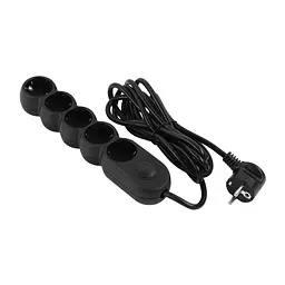 Подовжувач мережевий 5 розеток 3 метри 2E Plus Power Extension 5 Type F 3m 10A Black - мініатюра 1