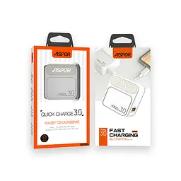 Мережевий зарядний пристрій Aspor A828 Fast Charger (18W QC3.0 1USB/3A)- білий - мініатюра 4