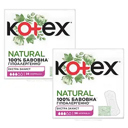 Щоденні гігієнічні прокладки Kotex Natural Normal + Екстра захист 72 шт. (2 уп. х 36 шт.)