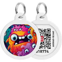 Адресник для собак і котів Waudog Smart ID з QR паспортом Зубасті монстри коло 25 мм