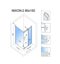 Душова кабіна Rea Nixon 80x150 L chrome REA-K5010 + REA-K5008, Хром, Ліва, прозорий, хром - мініатюра 2