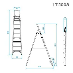 Драбина алюмінієва Intertool 8 ступенів висота до платформи 1720 мм LT-1008 - мініатюра 8