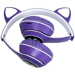 Дитячі навушники Cat MZ-023 Bluetooth RGB підсвічування FM microSD з котячими вушками темно-синій - мініатюра 6