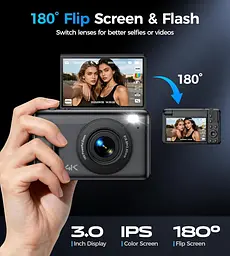 Цифровий фотоапарат TOAIOHO V6 4K 64 МП з автофокусом, поворотним екраном 3" та картою 32 ГБ - мініатюра 5