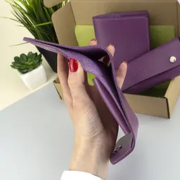 Подарунковий жіночий набір Handycover №54 (фіолетовий) гаманець + ключниця + обкладинка на паспорт - мініатюра 6