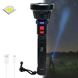 Ручний ліхтар на акумуляторі чорний, світлодіодний ліхтарик 5W Panther PT-8826 - мініатюра 3