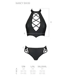 Комплект з еко-шкіри Passion NANCY BIKINI S/M, black, бра та трусики з імітацією шнурівки - мініатюра 7