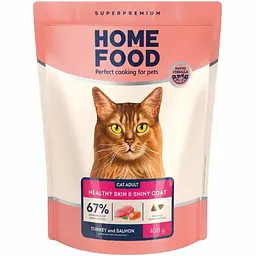 Сухий корм для котів Home Food Adult здорова шкіра та блиск шерсті з індичкою і лососем 400 г