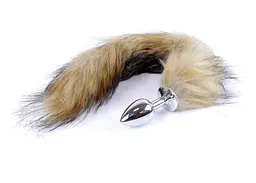 Анальна пробка Fox Tail Brown XL сріблястого кольору