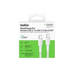 Кабель Belkin USB-C > USB-C заряджання/синхронізації 2м, 240Вт, Type-C, плетений, білий teh0013731 - мініатюра 4