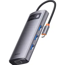 Хаб Baseus Metal Gleam Series 7-in-1 Type-CHUB Type-CtoHDXiaomi* 1+USB3.0*3+PD*1+VGA* 1+RJ45* 1 WKWG040013 Grey