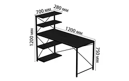 Комп'ютерний стіл Ferrum-decor Джек 75x120x70 Чорний ДСП Сосна Кембра (FRD-105421) - мініатюра 2