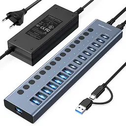USB hub Acasis HB16 Pro на 16 портів — 8 USB-A та 8 USB-C USB 3.2 з живленням 96W (Сірий) - мініатюра 2