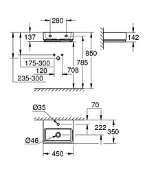 Умивальник Grohe Cube Ceramic підвісний 455x350 мм 3948300H, Білий - мініатюра 3