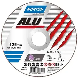 Диск відрізний по алюмінію NORTON-Alu A60Q Ø= 125/22.2 мм (66252828234)