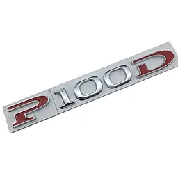 Емблема напис P100D для Tesla 140х17мм ХРОМ+ЧЕРВОНИЙ метал (на скотчі)