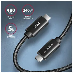 Дата кабель USB-C to USB-C 3.0m USB 2.0 PD 240W 5A black AXAGON (BUCM2-CM30AB) - мініатюра 3