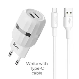 Адаптер мережевий Hoco Wisdom Type-C cable C41A з кабелем біле - мініатюра 2