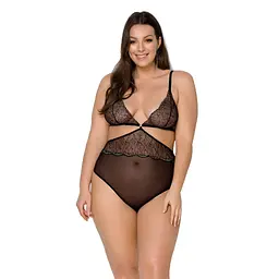 Боді Passion AMBERLY BODY 6XL/7XL black, асиметричний крій, мереживний ліф, золота нитка - мініатюра 1