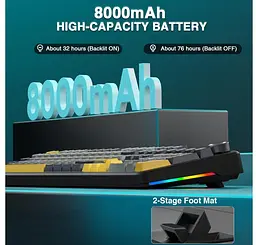 Механічна ігрова клавіатура AULA F-108-Pro Wireless Gasket Keyboard Reaper Switch, 2.4G, BT, Black - мініатюра 10