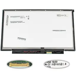 Матриця 14.0 B140HAN01.8 1920х1080, 30pineDP, IPS, LED, SLIM без планок та вушок, матова, роз'єм праворуч знизу для ноутбука
