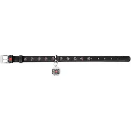Нашийник для собак Waudog Glamour зі стразами Квіточка, шкіряний, з QR паспортом, L, 30-39х2 см, чорний - мініатюра 2