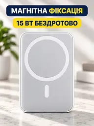 Повербанк 10000 мА·год магнітний з бездротовою зарядкою 15 Вт, зовнішній акумулятор зі швидкою зарядкою 22,5 Вт, білий (49676395) - мініатюра 4