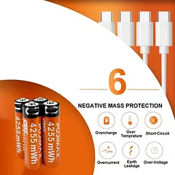 Акумулятори пальчикові AA з входом USB Type-C 4255mWh 1.5V акумуляторні батареї з роз'ємом для заряджання Pujimax 8шт з кабелем - мініатюра 4