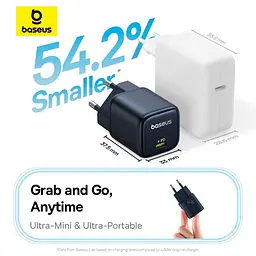 Адаптер мережевий Baseus Picogo Gan Fast Charger |1Type-C, 45W/3A, PD/QC| - мініатюра 2
