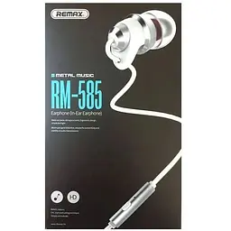 Дротові навушники Remax RM-585 metal music 3.5 mm 1.2 m вакумні з мікрофоном White - мініатюра 2