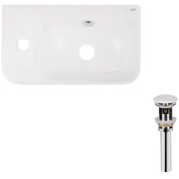 Комплект Qtap Tern: Раковина підвісна прямокутна ліва 450х250х158 мм White + Донний клапан PU02O (QT17115117LWN47327)
