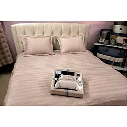 Постільна білизна однотонні сатинові комплекти "Страйп-сатин" Діма двоспальний 180×200 см Кремовий