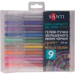 Набір гелевих ручок Santi Metallic збільшеного об'єму чорнила 9 шт. (420473) - мініатюра 5