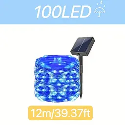 Гірлянда акумуляторна на сонячній батареї 100 LED 12 метрів садовий світильник підсвічування UKC неоновий - мініатюра 2