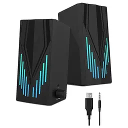 Портативні музичні колонки для комп'ютера від USB 2.0 з підсвічуванням RGB акустика для ПК 3Вт UKC 6642 - мініатюра 2