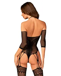 Нейлоновий бодістокінг з імітацією панчіх Obsessive Bodystocking G333 S/M/L, black, з доступом - мініатюра 2