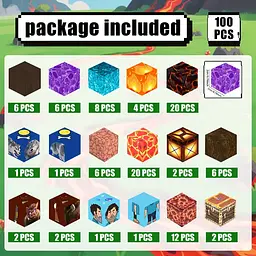 Магнітний конструктор Minecraft 100 шт + 3 фігурки по грі Майнкрафт Вулканічна зброя Mk001015 - мініатюра 6