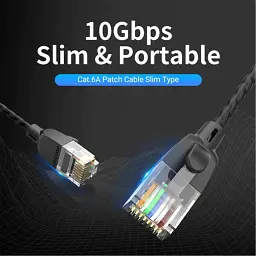 Патч-корд 1м, UTP cat 6A RJ-45 slim black Vention (IBIBF) - мініатюра 2