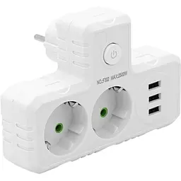 Розетка-подрібнювач із заземленням Voltronic F-302 White, 2 розетки + 3 USB (1 А), 2500 W, 10 A, 220V - мініатюра 1