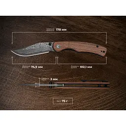 Ніж складаний кишеньковий Civivi Clingman (7.6 см) Damascus / Guibourtia Wood дерево - мініатюра 15