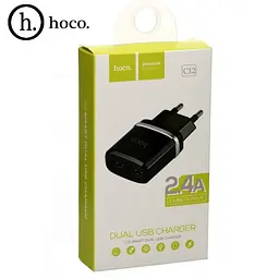 Зарядне мережеве HOCO C12 (2USB 2.4A) Чорний - мініатюра 2
